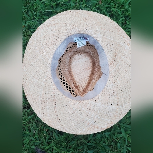 CREATIVA Fashion Accessories Hat Made in Italy Tan Color Cream strip 100%Raffia - Picture 8 of 10